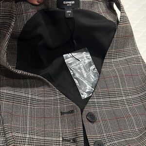 Express Checkered Blazer with Button Detail